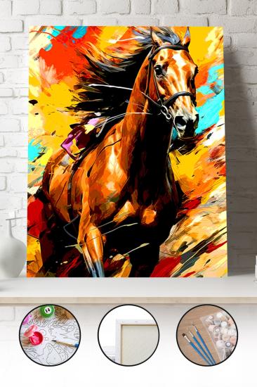 Sayılarla Boyama Seti 40x50 - 50x65 cm Tuval Hobi Boyama Tablosu - Renkli At 02