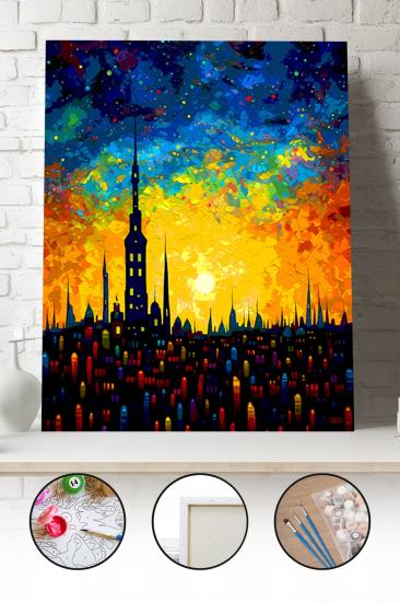 Sayılarla Boyama Seti 40x50 - 50x65 cm Tuval Hobi Boyama Tablosu - Renkli Günbatımı