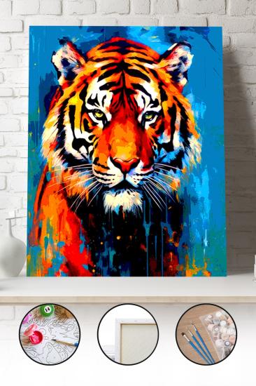 Sayılarla Boyama Seti 40x50 - 50x65 cm Tuval Hobi Boyama Tablosu - Renkli Kaplan 03