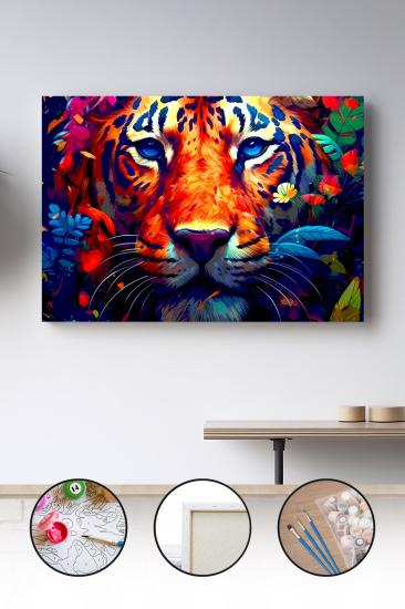Sayılarla Boyama Seti 40x50 - 50x65 cm Tuval Hobi Boyama Tablosu - Renkli Kaplan
