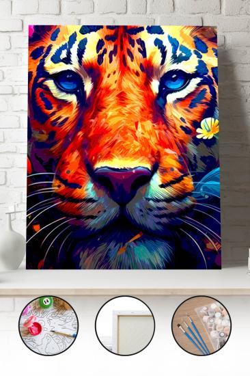 Sayılarla Boyama Seti 40x50 - 50x65 cm Tuval Hobi Boyama Tablosu - Renkli Kaplan 02
