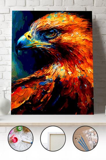 Sayılarla Boyama Seti 40x50 - 50x65 cm Tuval Hobi Boyama Tablosu - Renkli Kartal 03