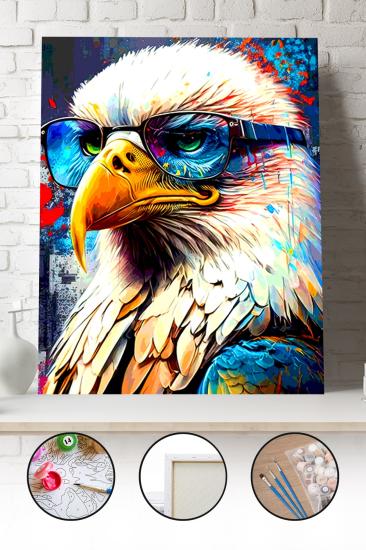 Sayılarla Boyama Seti 40x50 - 50x65 cm Tuval Hobi Boyama Tablosu - Renkli Kartal