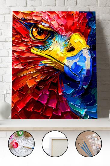 Sayılarla Boyama Seti 40x50 - 50x65 cm Tuval Hobi Boyama Tablosu - Renkli Kartal 02