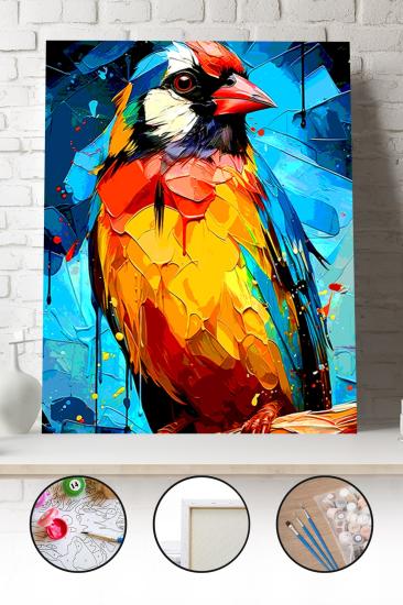 Sayılarla Boyama Seti 40x50 - 50x65 cm Tuval Hobi Boyama Tablosu - Renkli Kuş