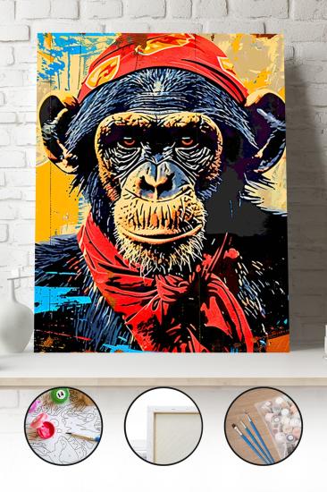 Sayılarla Boyama Seti 40x50 - 50x65 cm Tuval Hobi Boyama Tablosu - Renkli Maymun 02