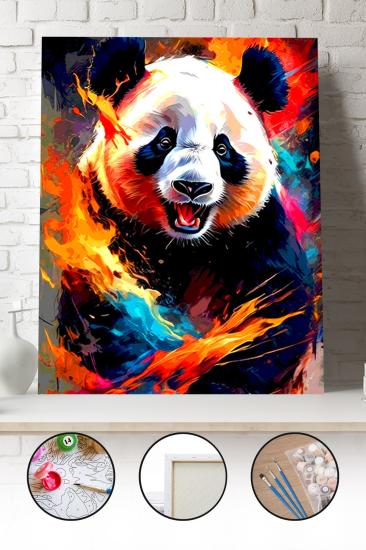 Sayılarla Boyama Seti 40x50 - 50x65 cm Tuval Hobi Boyama Tablosu - Renkli Panda