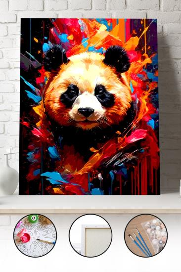 Sayılarla Boyama Seti 40x50 - 50x65 cm Tuval Hobi Boyama Tablosu - Renkli Panda 02