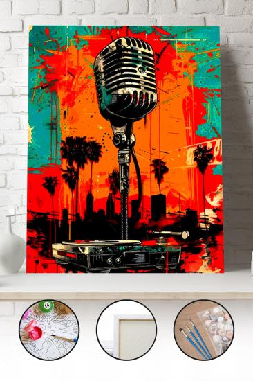 Sayılarla Boyama Seti 40x50 - 50x65 cm Tuval Hobi Boyama Tablosu - Retro Mikrofon
