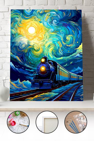 Sayılarla Boyama Seti 40x50 - 50x65 cm Tuval Hobi Boyama Tablosu - Rüya Treni