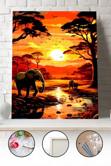Sayılarla Boyama Seti 40x50 - 50x65 cm Tuval Hobi Boyama Tablosu - Safari Günbatımı