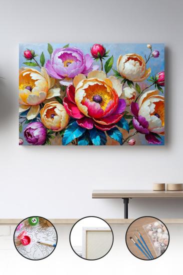 Sayılarla Boyama Seti 40x50 - 50x65 cm Tuval Hobi Boyama Tablosu - Sarı ve Mor Çiçekler