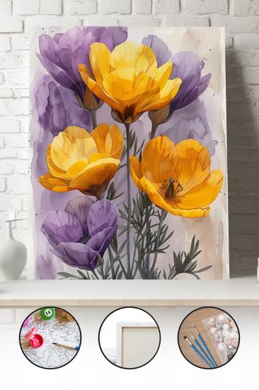 Sayılarla Boyama Seti 40x50 - 50x65 cm Tuval Hobi Boyama Tablosu - Şakayık Çiçek Buketi