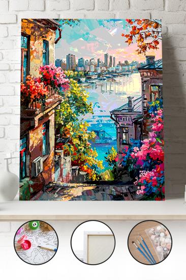 Sayılarla Boyama Seti 40x50 - 50x65 cm Tuval Hobi Boyama Tablosu - Sokak Manzarası 02