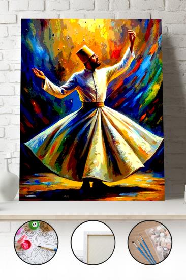 Sayılarla Boyama Seti 40x50 - 50x65 cm Tuval Hobi Boyama Tablosu - Semazen Mevlevi Derviş 02
