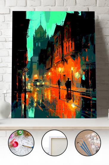 Sayılarla Boyama Seti 40x50 - 50x65 cm Tuval Hobi Boyama Tablosu - Soyut Paris Sokakları