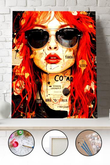 Sayılarla Boyama Seti 40x50 - 50x65 cm Tuval Hobi Boyama Tablosu - Sokak Sanatı Kadın 02