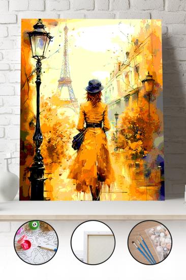 Sayılarla Boyama Seti 40x50 - 50x65 cm Tuval Hobi Boyama Tablosu - Sokakta Yürüyen Kadın