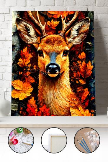 Sayılarla Boyama Seti 40x50 - 50x65 cm Tuval Hobi Boyama Tablosu - Sonbahar Geyik