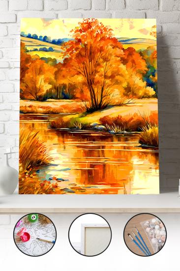 Sayılarla Boyama Seti 40x50 - 50x65 cm Tuval Hobi Boyama Tablosu - Sonbahar Manzarası