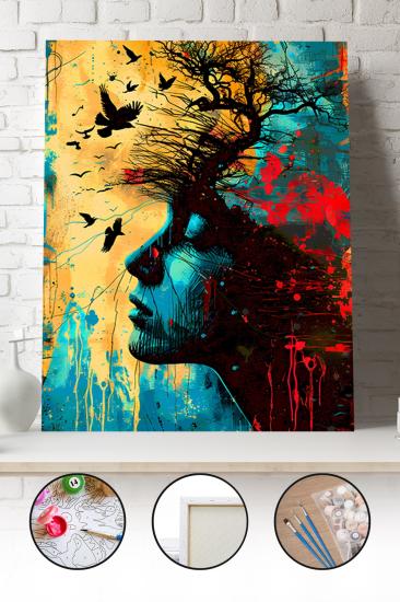 Sayılarla Boyama Seti 40x50 - 50x65 cm Tuval Hobi Boyama Tablosu - Soyut Kadın Silüeti 02