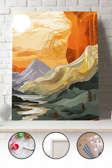 Sayılarla Boyama Seti 40x50 - 50x65 cm Tuval Hobi Boyama Tablosu - Soyut Manzara