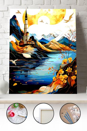 Sayılarla Boyama Seti 40x50 - 50x65 cm Tuval Hobi Boyama Tablosu - Soyut Nehir Manzarası