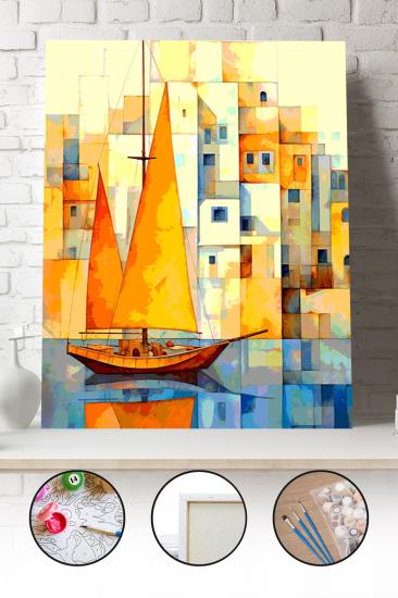 Sayılarla Boyama Seti 40x50 - 50x65 cm Tuval Hobi Boyama Tablosu - Soyut Sahil Manzarası
