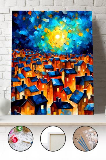 Sayılarla Boyama Seti 40x50 - 50x65 cm Tuval Hobi Boyama Tablosu - Soyut Şehir Sokakları