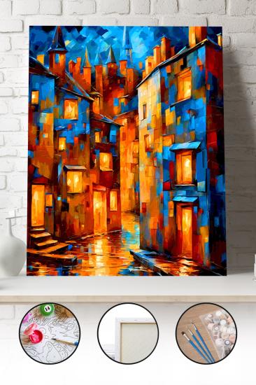 Sayılarla Boyama Seti 40x50 - 50x65 cm Tuval Hobi Boyama Tablosu - Şehir Deniz Manzarası