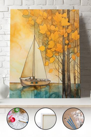 Sayılarla Boyama Seti 40x50 - 50x65 cm Tuval Hobi Boyama Tablosu - Soyut Yelkenli