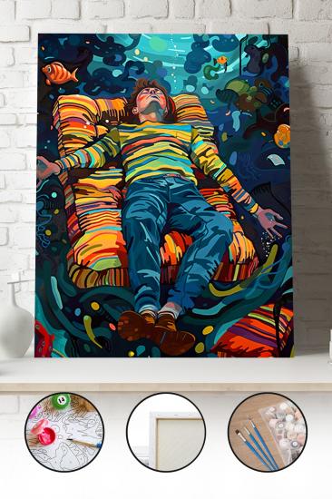 Sayılarla Boyama Seti 40x50 - 50x65 cm Tuval Hobi Boyama Tablosu - Sürreal Uyuyan Çocuk