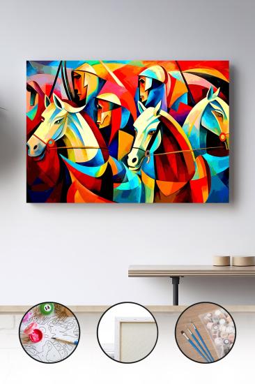 Sayılarla Boyama Seti 40x50 - 50x65 cm Tuval Hobi Boyama Tablosu - Süvariler