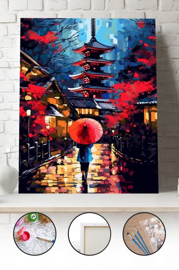 Sayılarla Boyama Seti 40x50 - 50x65 cm Tuval Hobi Boyama Tablosu - Tokyo Sokak Manzarası