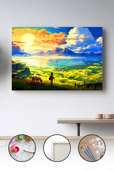 Sayılarla Boyama Seti 40x50 - 50x65 cm Tuval Hobi Boyama Tablosu - Yelkenli Tekne Manzarası 02