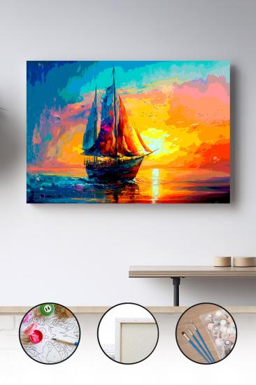 Sayılarla Boyama Seti 40x50 - 50x65 cm Tuval Hobi Boyama Tablosu - Yıldızlı Gece Tenke Manzarası