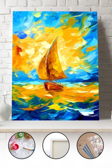 Sayılarla Boyama Seti 40x50 - 50x65 cm Tuval Hobi Boyama Tablosu - Yelkenli Tekne Manzarası 03