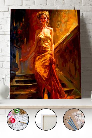 Sayılarla Boyama Seti 40x50 - 50x65 cm Tuval Hobi Boyama Tablosu - Zarif Kadın