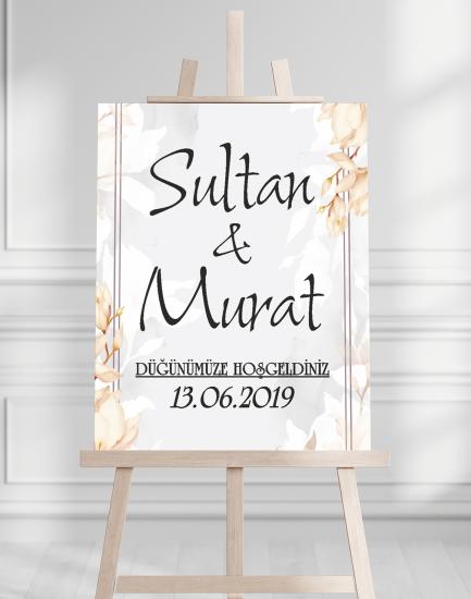 Söz Nişan Düğün İçin 50x70 Karşılama Panosu - Altın Desenli