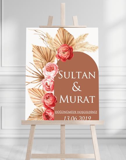 Söz Nişan Düğün İçin 50x70 Karşılama Panosu - Çiçek Desenli 003