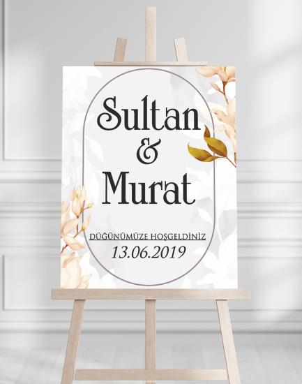 Söz Nişan Düğün İçin 50x70 Karşılama Panosu - Çiçek Desenli Pano