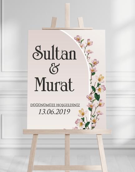 Söz Nişan Düğün İçin 50x70 Karşılama Panosu - Çiçek Tasarımlı 005