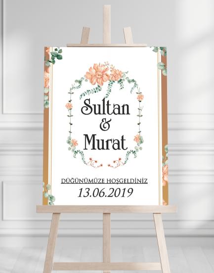 Söz Nişan Düğün İçin 50x70 Karşılama Panosu - Çiçek Temalı