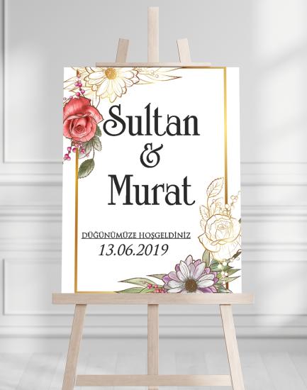 Söz Nişan Düğün İçin 50x70 Karşılama Panosu - Gül Tema Tasarımlı