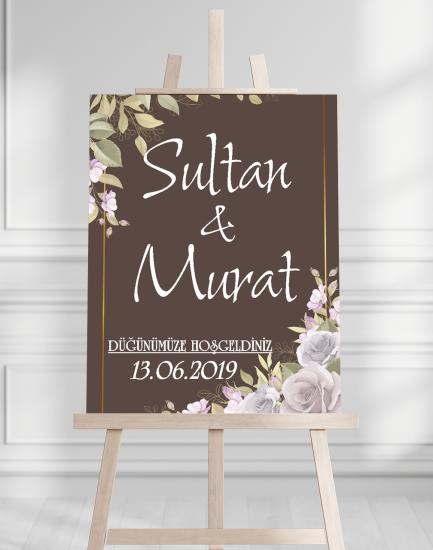 Söz Nişan Düğün İçin 50x70 Karşılama Panosu - Kahverengi Tasarımlı