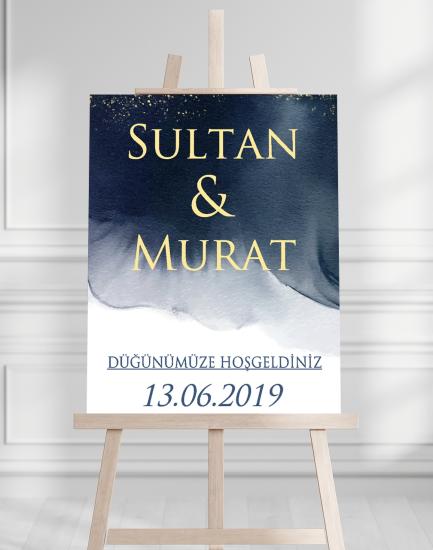 Söz Nişan Düğün İçin 50x70 Karşılama Panosu - Mavi Desenli 001