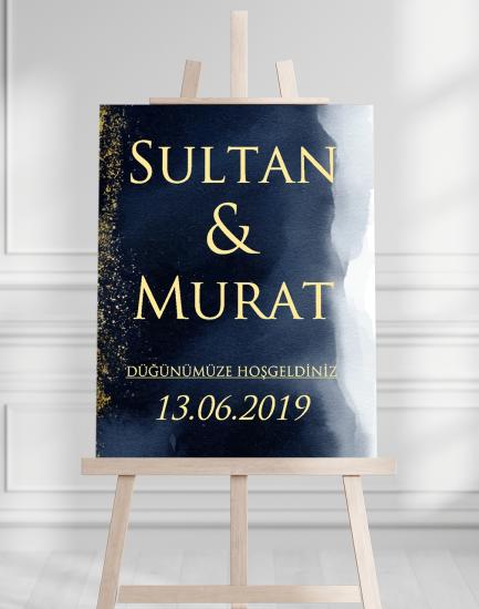 Söz Nişan Düğün İçin 50x70 Karşılama Panosu - Mavi Gökyüzü Desenli