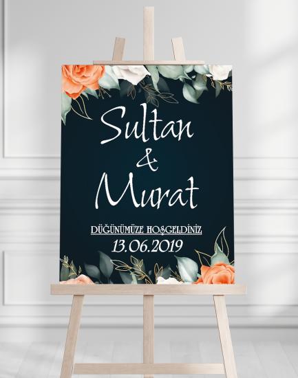 Söz Nişan Düğün İçin 50x70 Karşılama Panosu - Mavi Pastel Tasarımlı 002