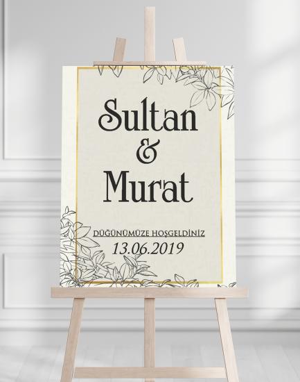 Söz Nişan Düğün İçin 50x70 Karşılama Panosu - Pastel Çiçek Temalı