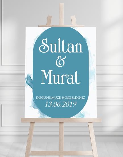 Söz Nişan Düğün İçin 50x70 Karşılama Panosu - Pastel Mavi Tasarımlı